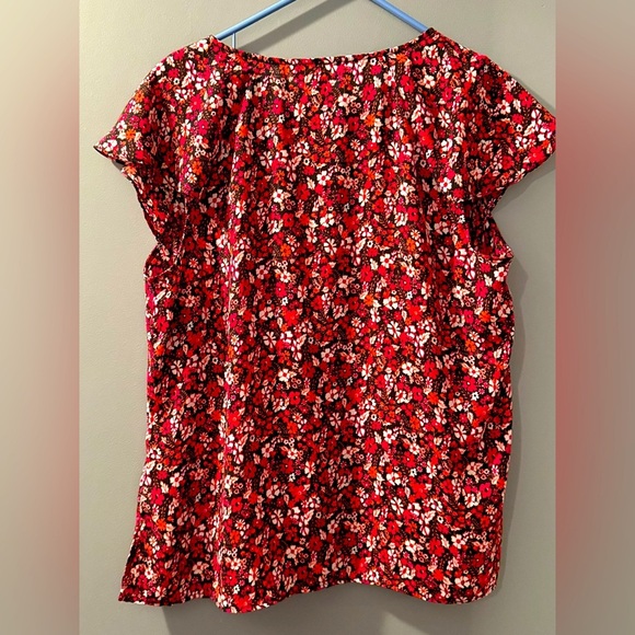 Michael Kors V-Neck Ruffled Short Sleeve Blouse Floral Womens Sz XL - Picture 4 of 4